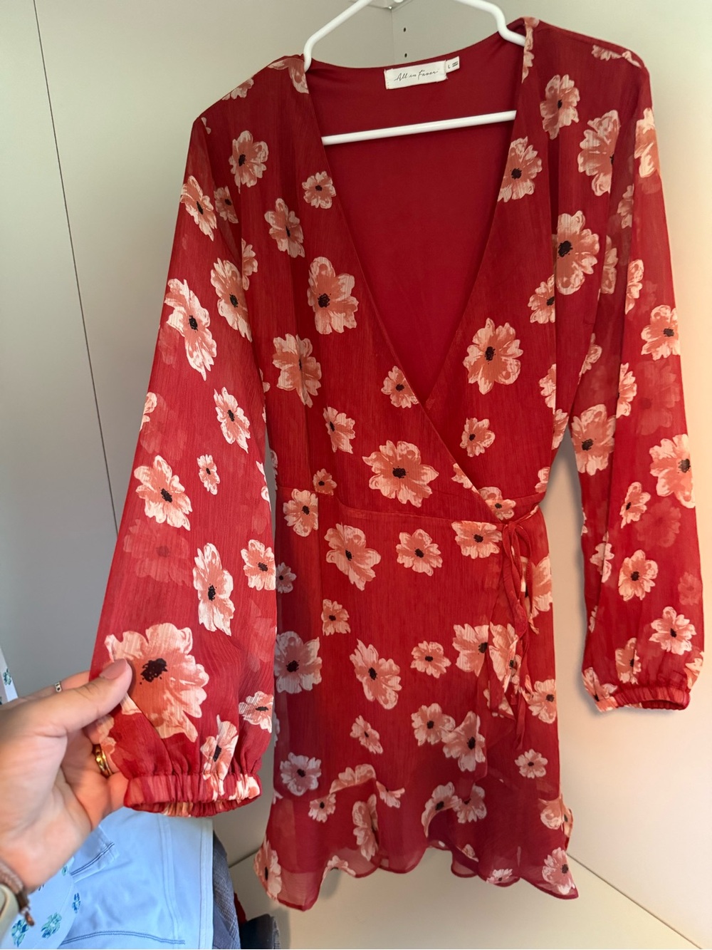 All in Favor Red Floral Wrap Dress